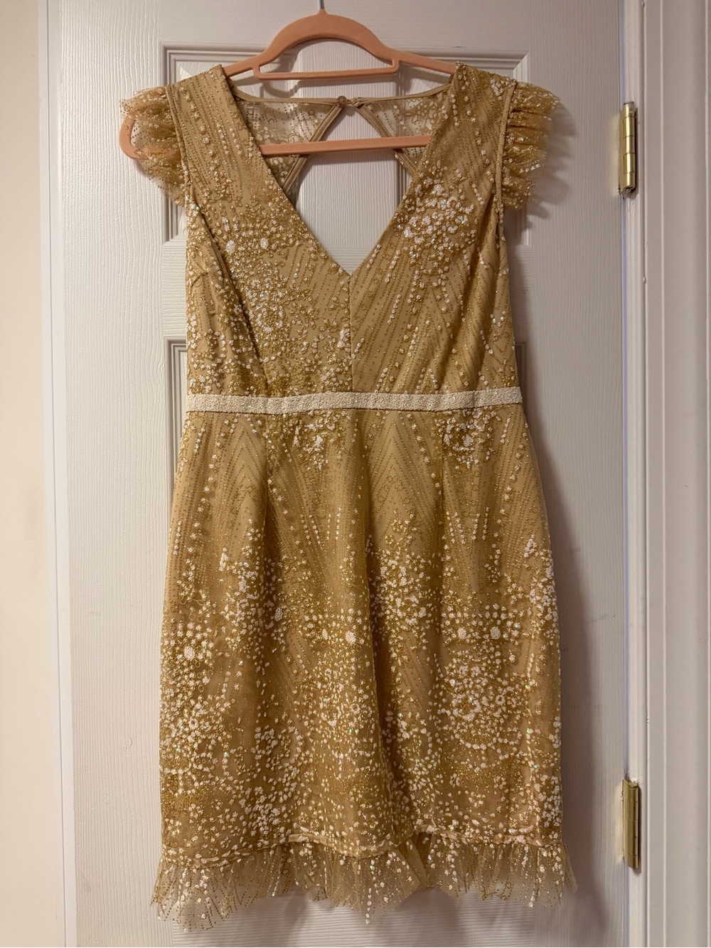Lulus Gold Sequin V-Neck Party Dress